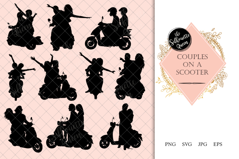 couples-on-a-scooter-silhouette-vector