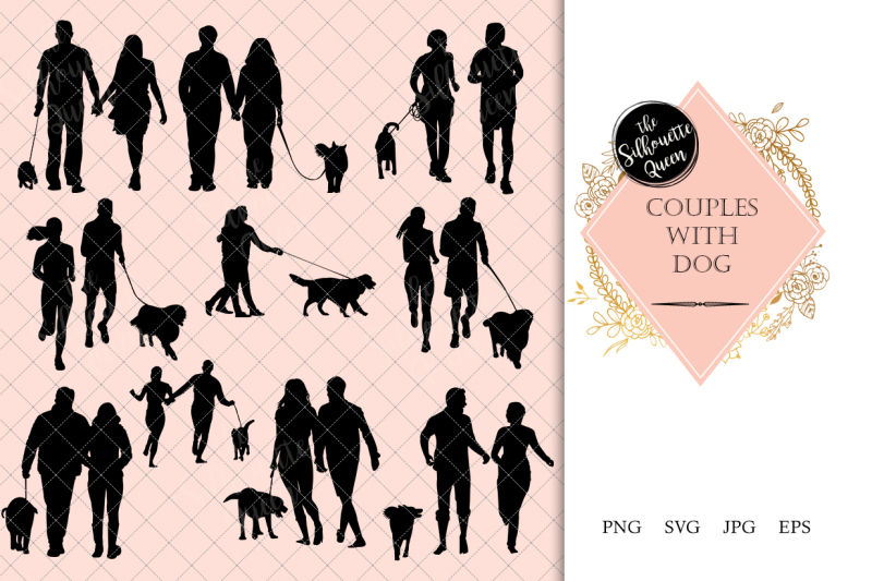 couples-with-dog-silhouette-vector