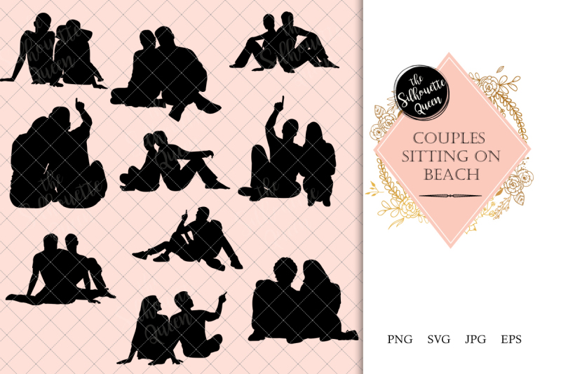 couples-sitting-on-a-beach-silhouette-vector