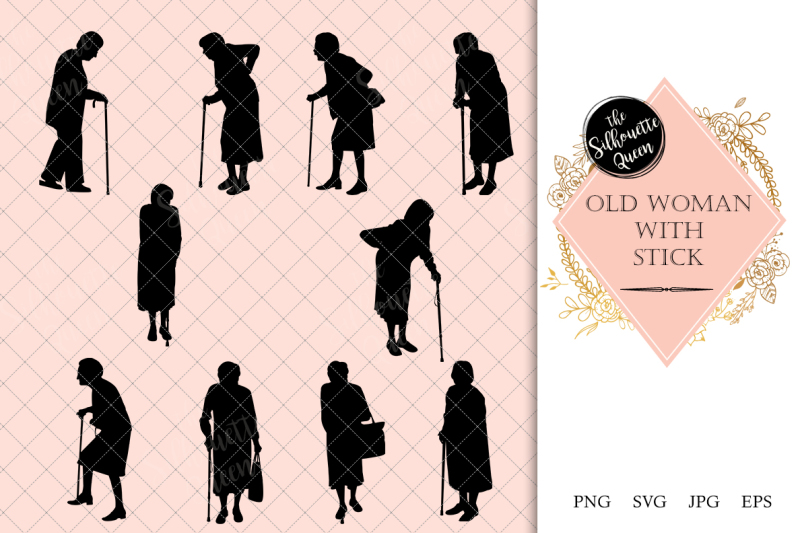 old-woman-with-stick-silhouette-vector