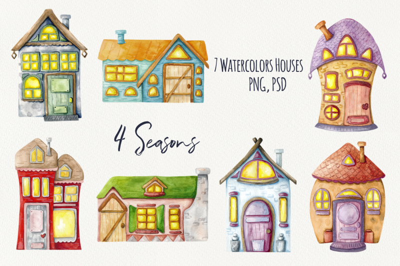 4-seasons-watercolor-houses