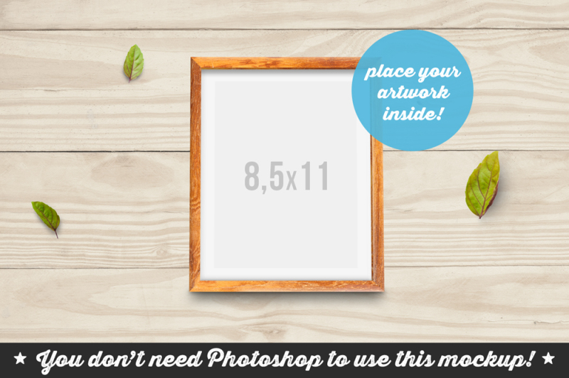 non-photoshop-mockup-woden-frame-with-leafs