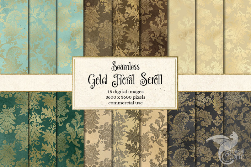 gold-floral-scroll-digital-paper