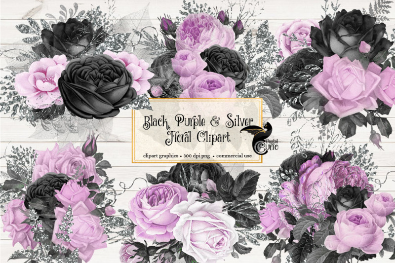 black-purple-and-silver-floral-clipart