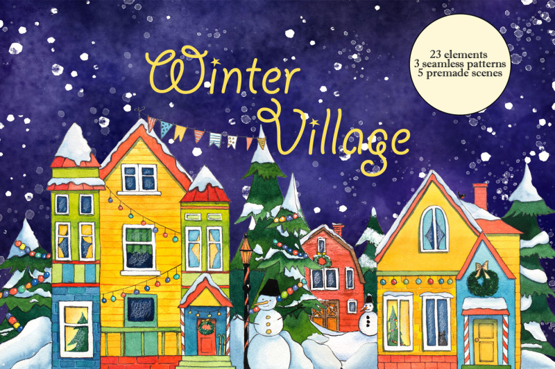 winter-village-watercolor-set