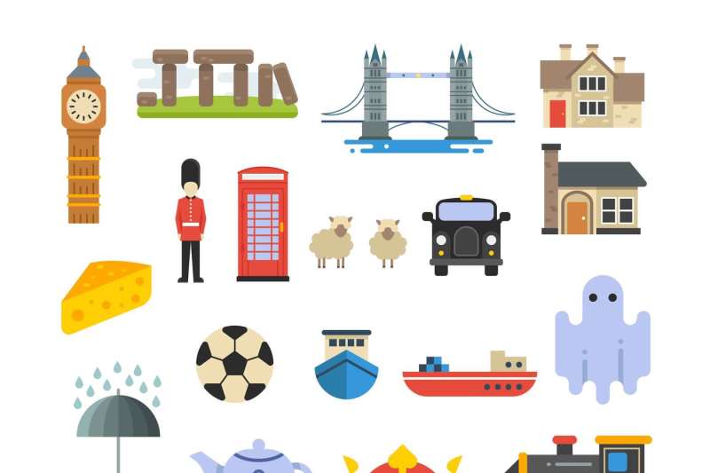 england-british-uk-vector-landmarks-set