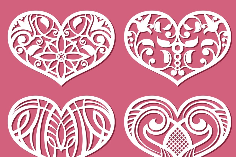 laser-printing-romantic-lacy-wedding-hearts-with-carved-pattern-vector