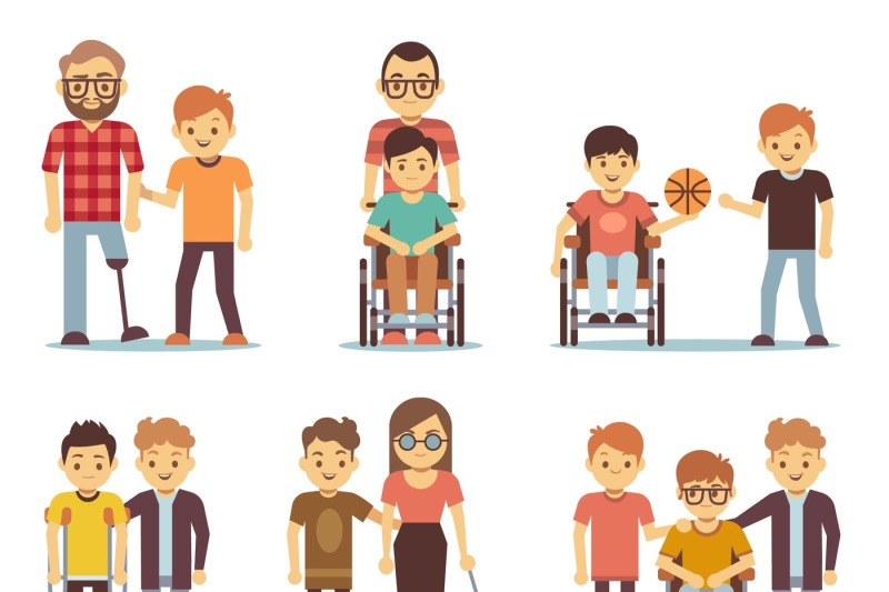 disabled-people-and-friends-helping-them-vector-set