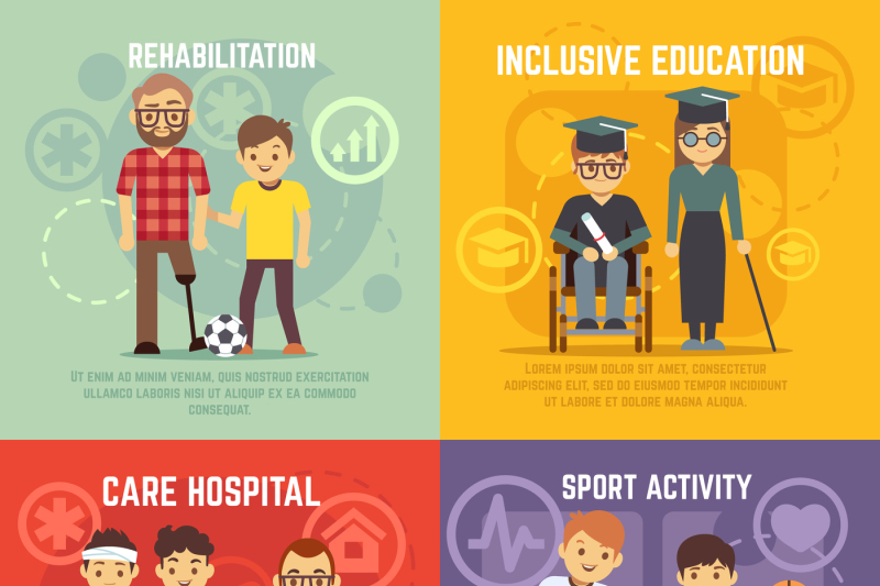 disabled-person-care-vector-flat-concepts-set