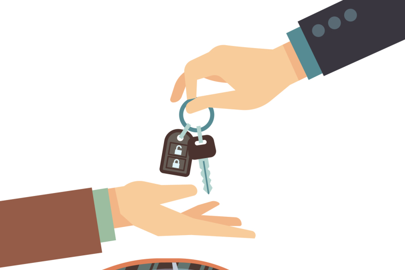 car-seller-hand-giving-key-to-buyer-buying-or-renting-business-vector