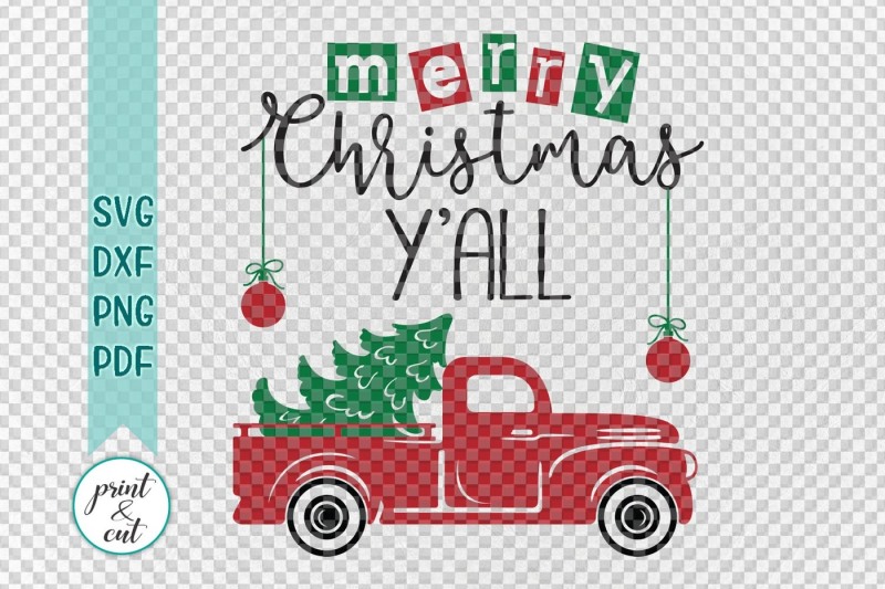 Download Merry Christmas Y'all Truck svg dxf files for vinyl HTV ...