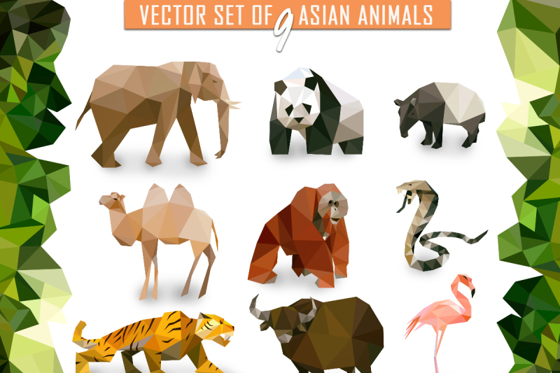 vector-set-of-asian-animals-icons-low-poly