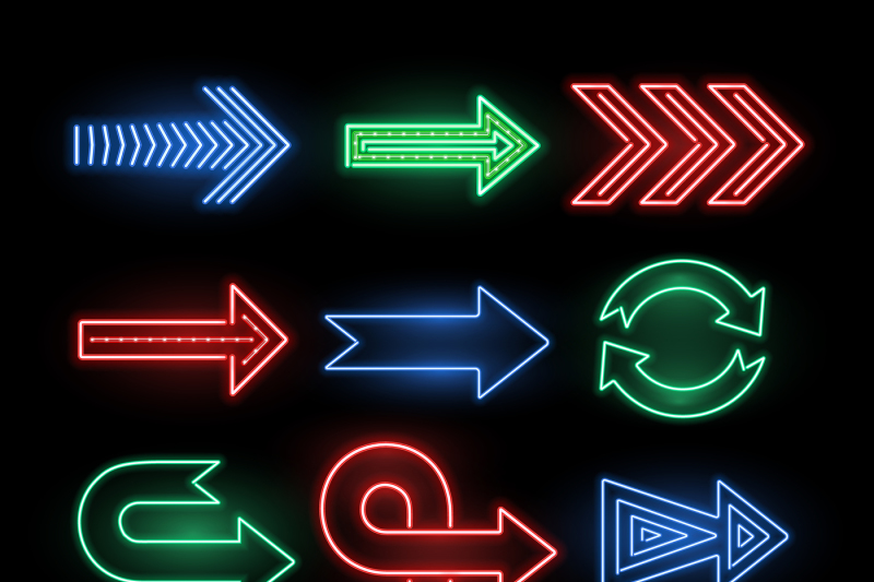 retro-neon-direction-arrow-vector-signs-icons