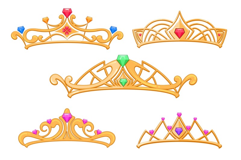 vector-princess-crowns-tiaras-with-gems-cartoon-set