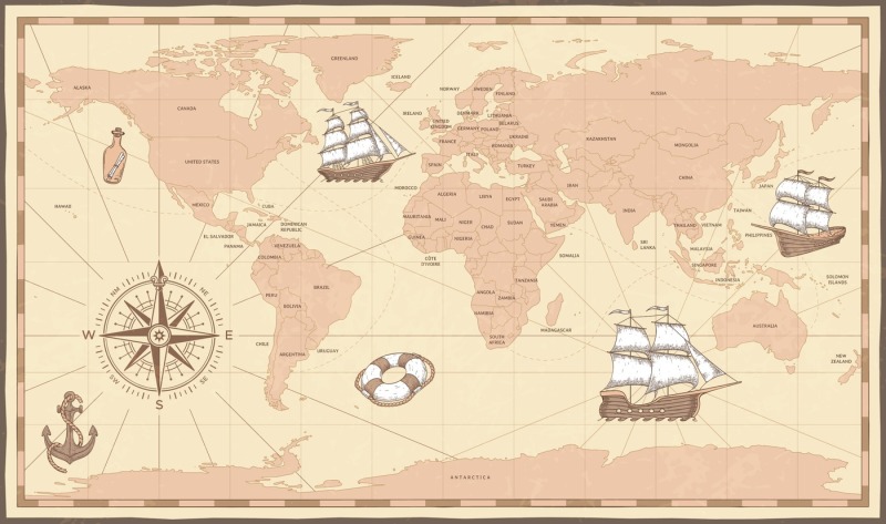 antique-world-map-vintage-compass-and-retro-ship-on-ancient-marine-ma