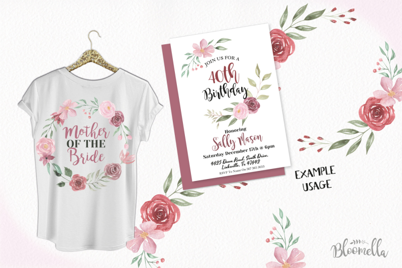 dusky-pink-watercolor-florals-flowers-clipart-roses-wedding-package