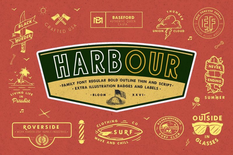 harbour-5-font-family-and-extra-badges-illustration