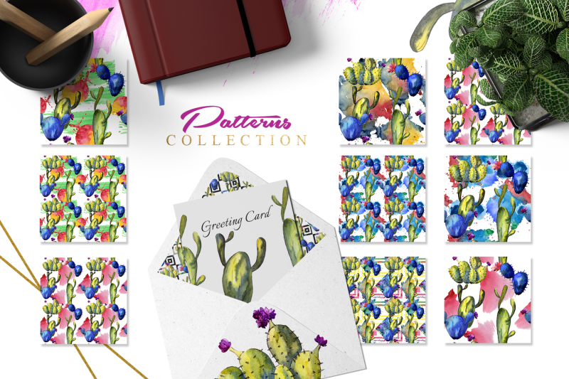 green-and-blue-cactuses-png-watercolor-set