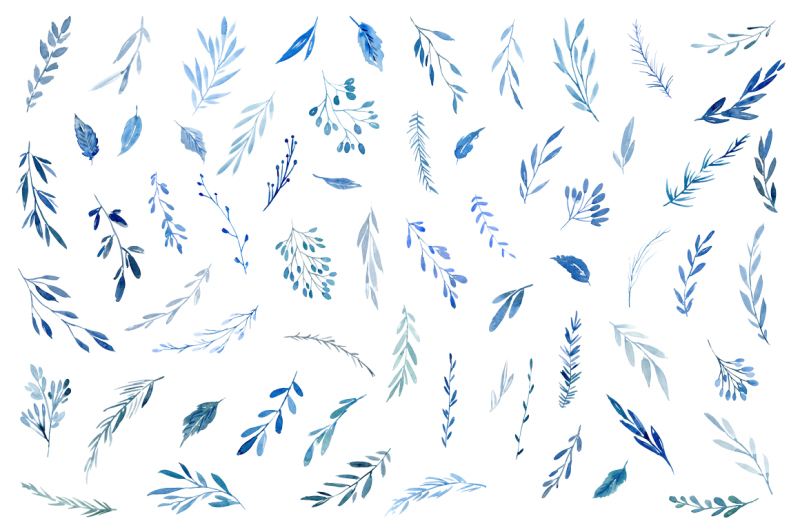 watercolor-blue-leaves-branches-frames-png