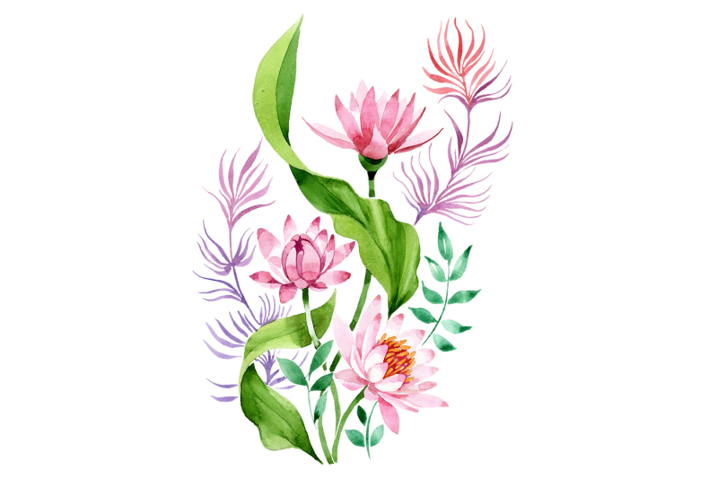 ornament-of-pink-lotus-png-watercolor-set