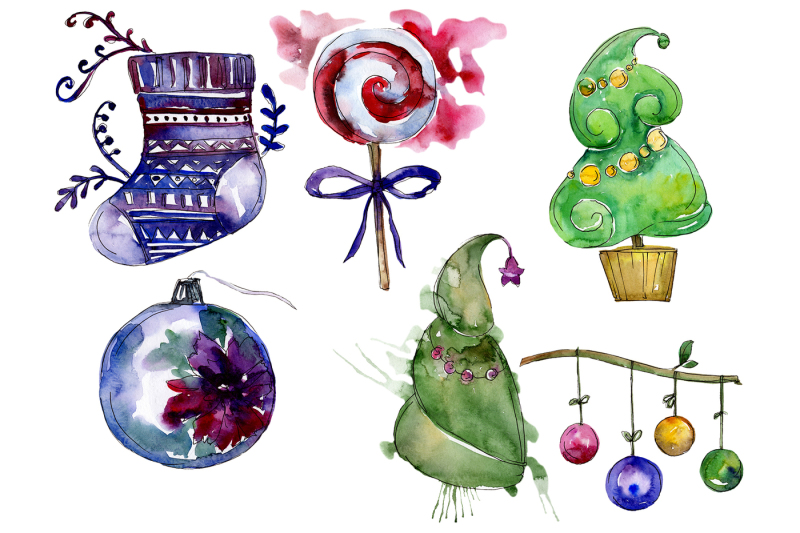 new-year-decoration-png-watercolor-set