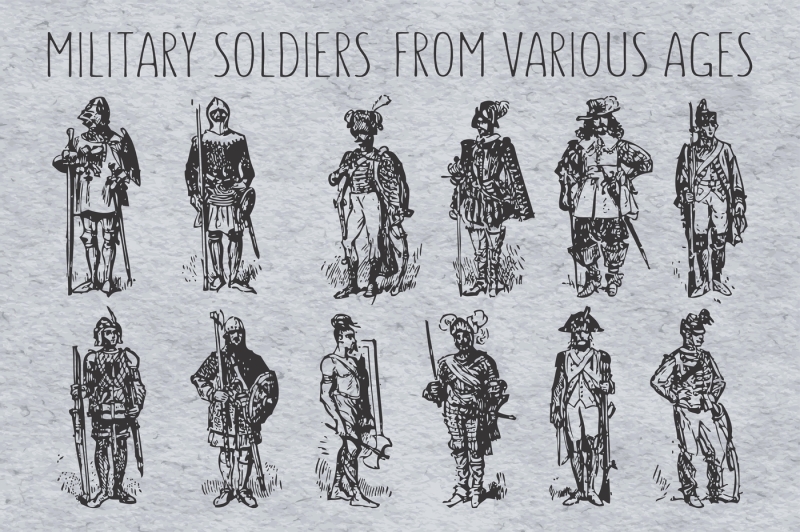military-soldiers-from-various-ages-vector-illustration-set