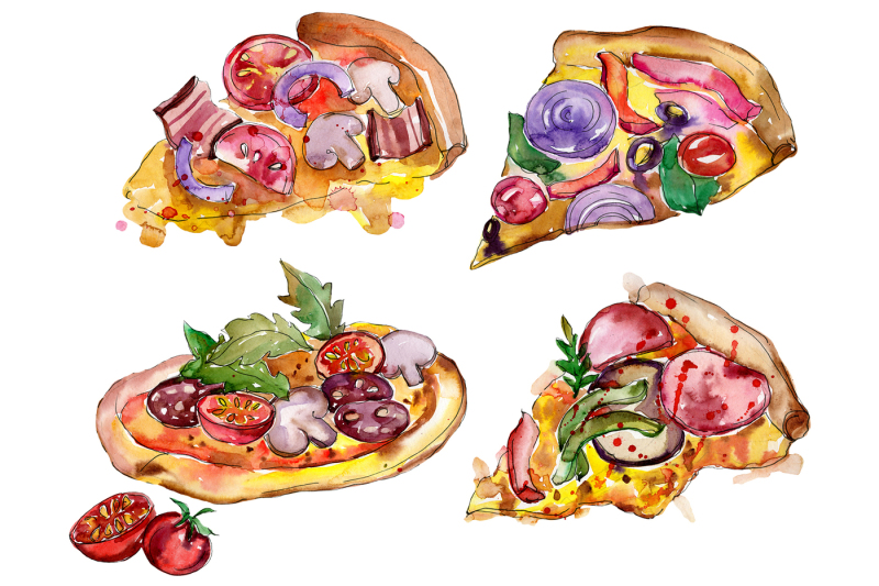 tasty-italian-pizza-png-watercolor-set