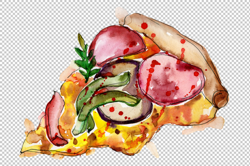 tasty-italian-pizza-png-watercolor-set
