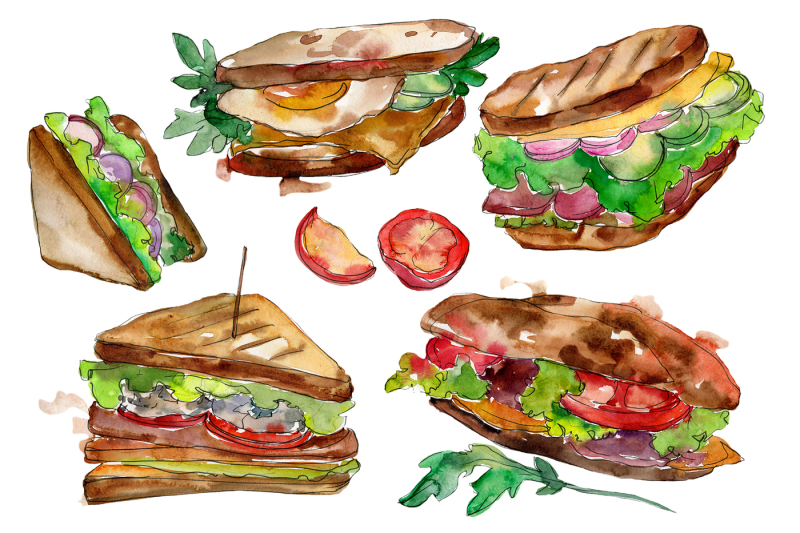 tasty-sandwich-png-watercolor-set-nbsp