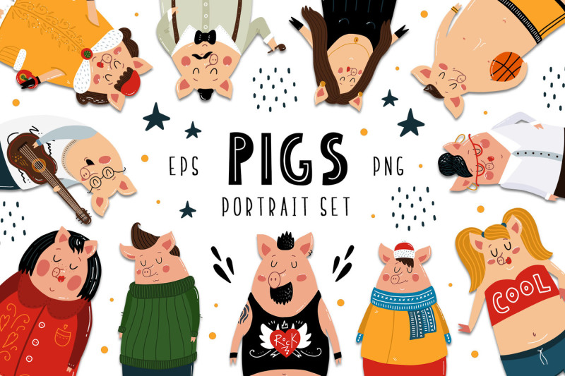 pigs-portarait-set