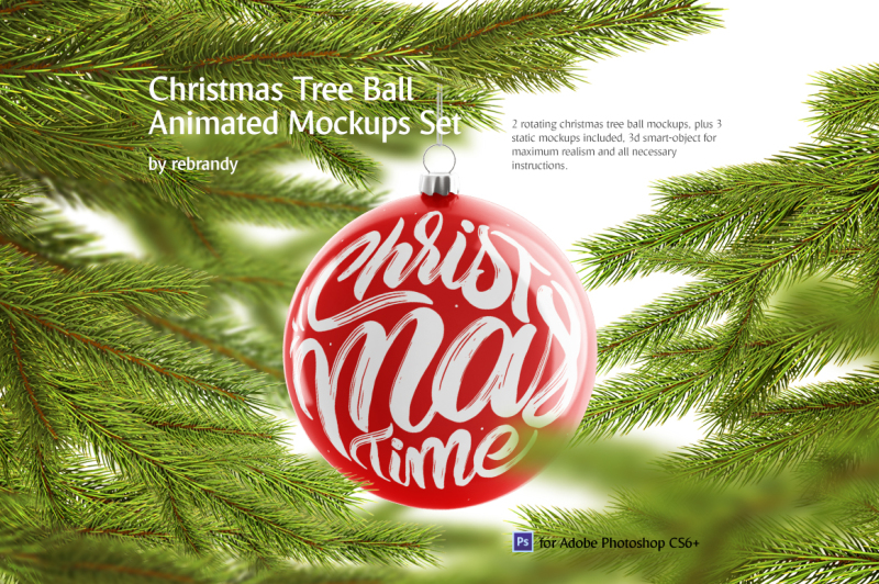 Free Christmas Tree Ball Animated Mockups Set (PSD Mockups)