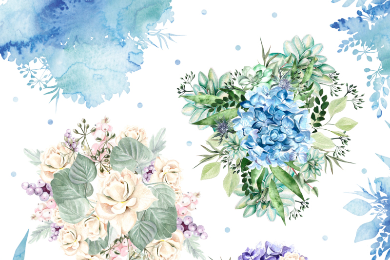 hand-drawn-watercolor-wreath-and-bouquets
