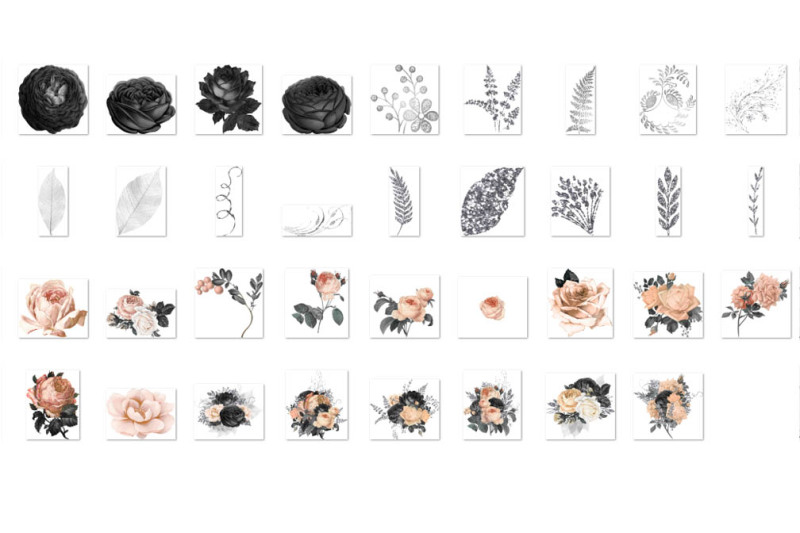 black-peach-and-silver-floral-clipart