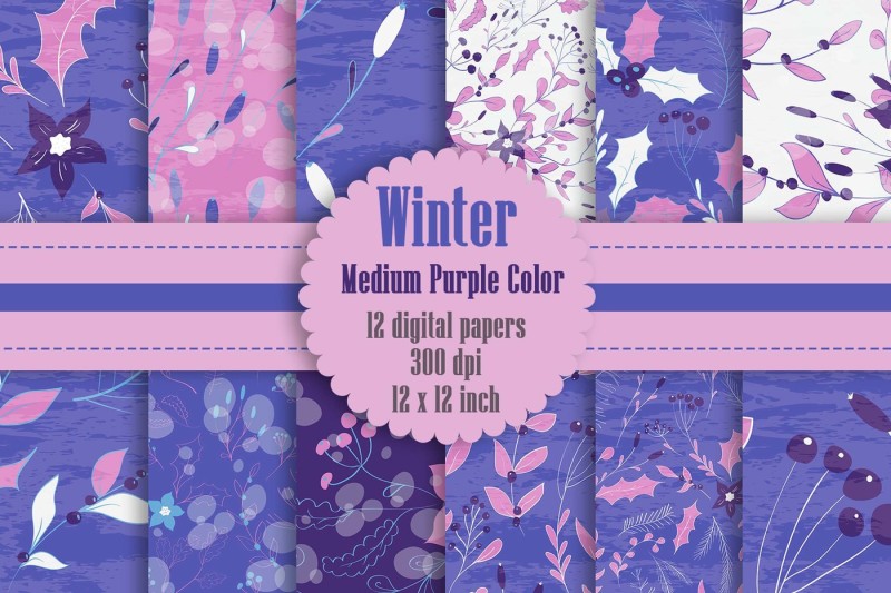 12-winter-floral-digital-papers-in-medium-purple-theme-color