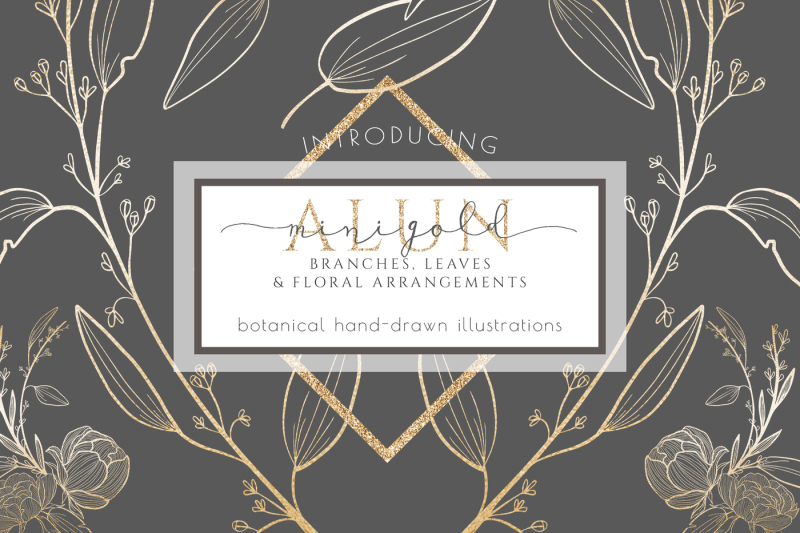 gold-flower-clipart-hand-drawn-wreath-leaves-illustration-branding