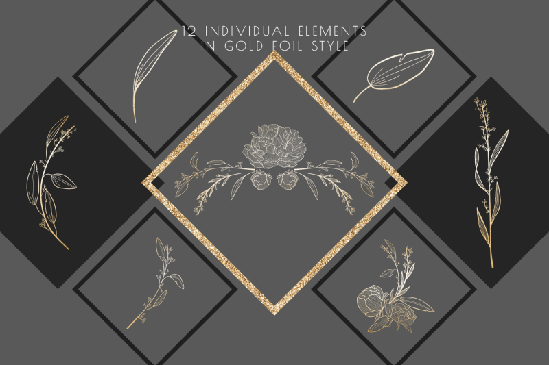 gold-flower-clipart-hand-drawn-wreath-leaves-illustration-branding