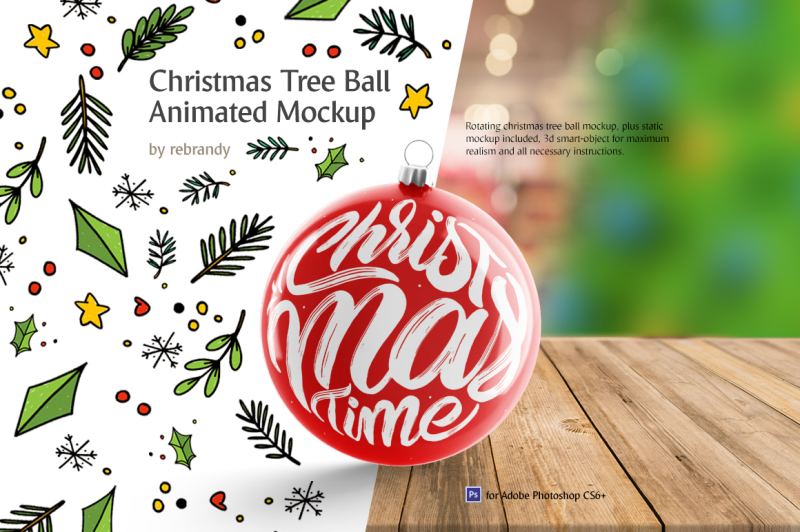 Free Christmas Tree Ball Animated Mockup (PSD Mockups)