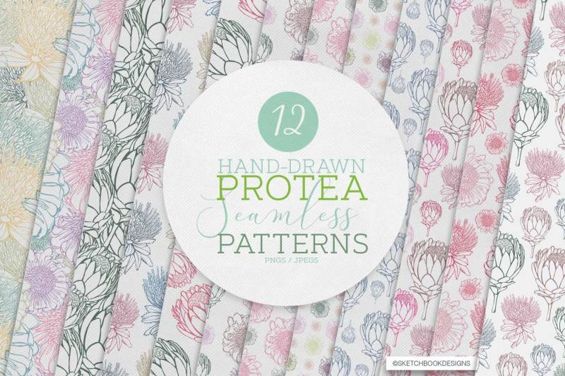 mini-set-of-hand-drawn-protea-seamless-patterns