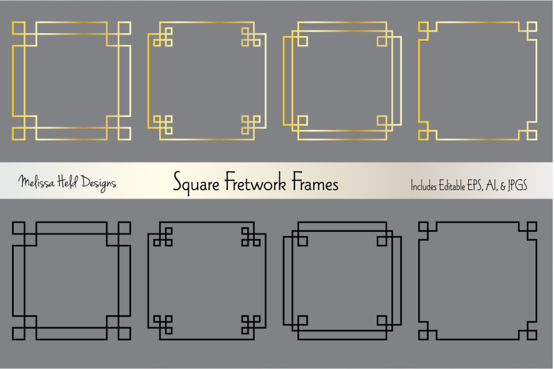 silver-and-gold-square-fretwork-frames