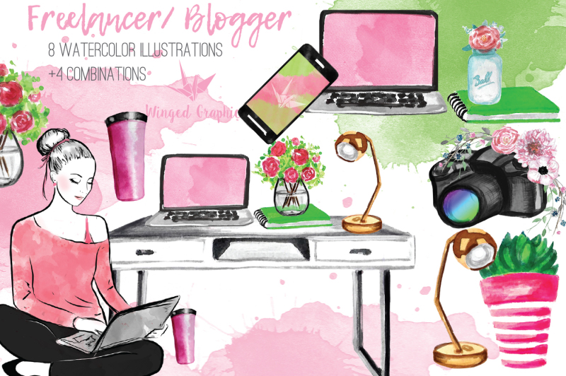 freelancer-blogger-watercolor-illustrations