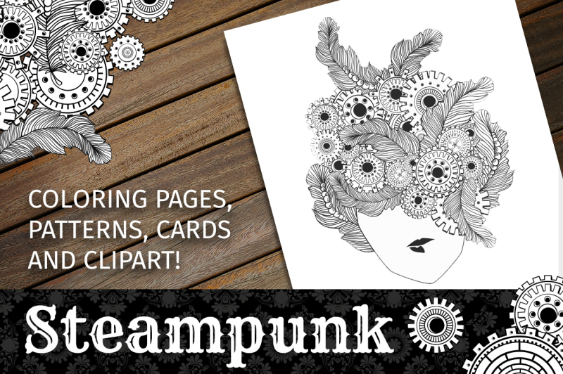 Steampunk Clipart + Coloring Pages!