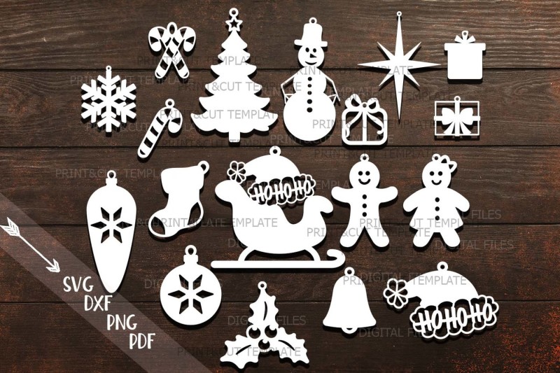 Hanging Christmas tree decorations cutting templates bundle Free File