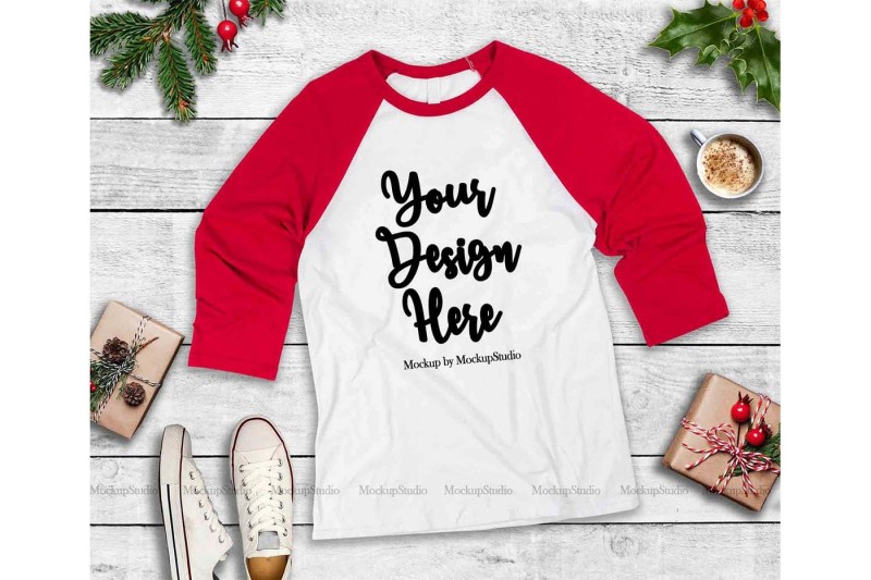 Download Christmas Raglan Mockup Bundle, 5 Baseball Shirt Flat Lays By MockupStation | TheHungryJPEG.com