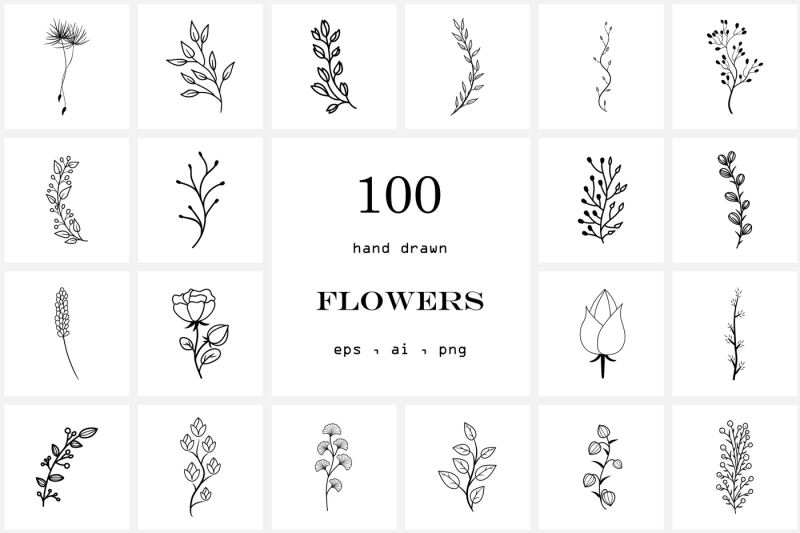 100-hand-drawn-flowers