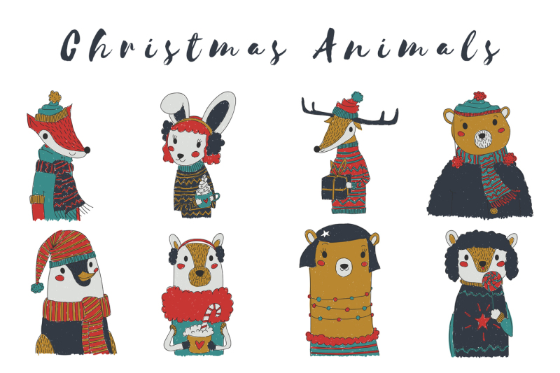 kiddie-vector-christmas-animals-set