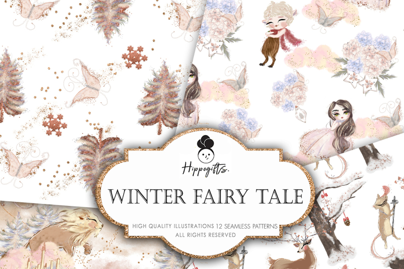 winter-fairy-tale-digital-paper-winter-unicorn-christmas-pattern