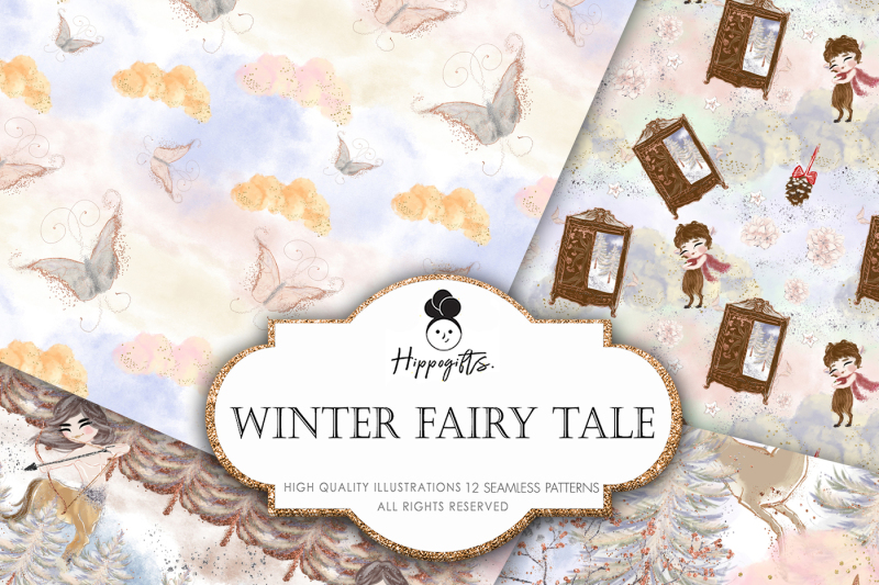 winter-fairy-tale-digital-paper-winter-unicorn-christmas-pattern