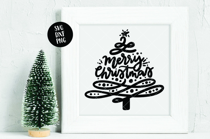 Download Merry Christmas Hand Lettered Tree Flourish SVG DXF PNG By ...