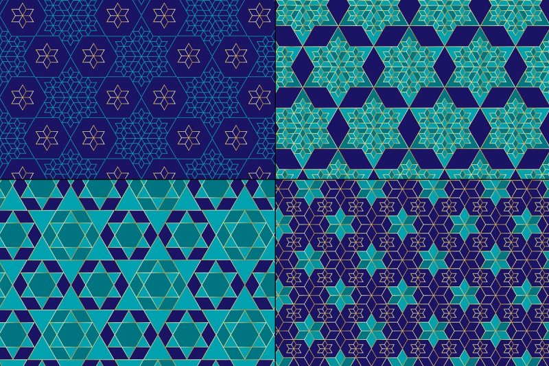 blue-gold-jewish-star-patterns