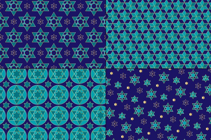blue-gold-jewish-star-patterns